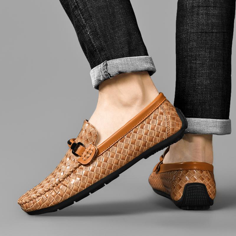 Herr Mockasiner Loafers Körskor Flats Casual Slip-ons Plusstorlek Färg Khaki Ärt-skor