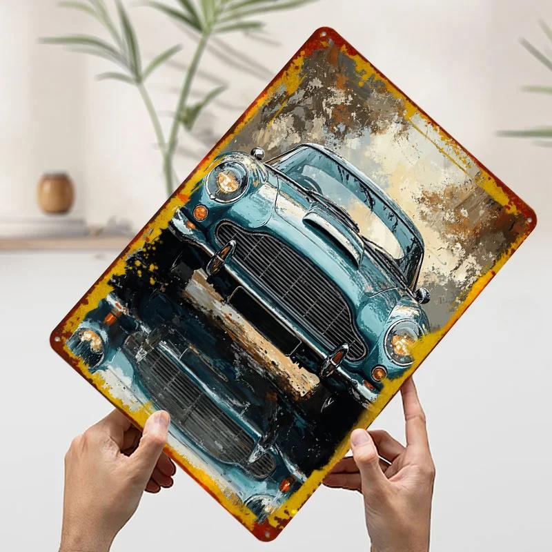 Classic Car Reflection Tinplate Poster Customized Wall Art Vintage Metal Signs Retro Tin Plaque for Gaming Room Decoration Cozy