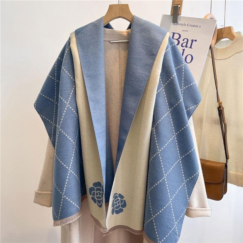 Camellia cashmere scarf women's winter senior sense versatile thickened warm scarf air conditioner shawl