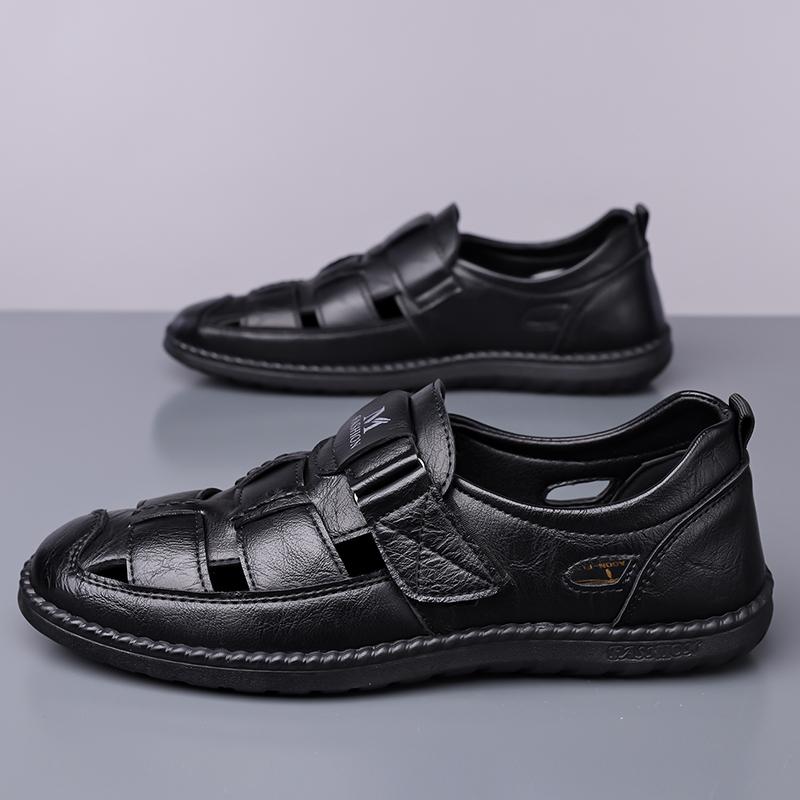 TUINANLE Men's Leather Sandals Breathable Hollow Out Outdoor Casual Beach Shoes Summer New Comfort Men Sandals