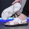 Men White  Flats Sandals Summer Brown Wide Head Roman Sandals Retro Black Leather Beach Shoes Plus Size