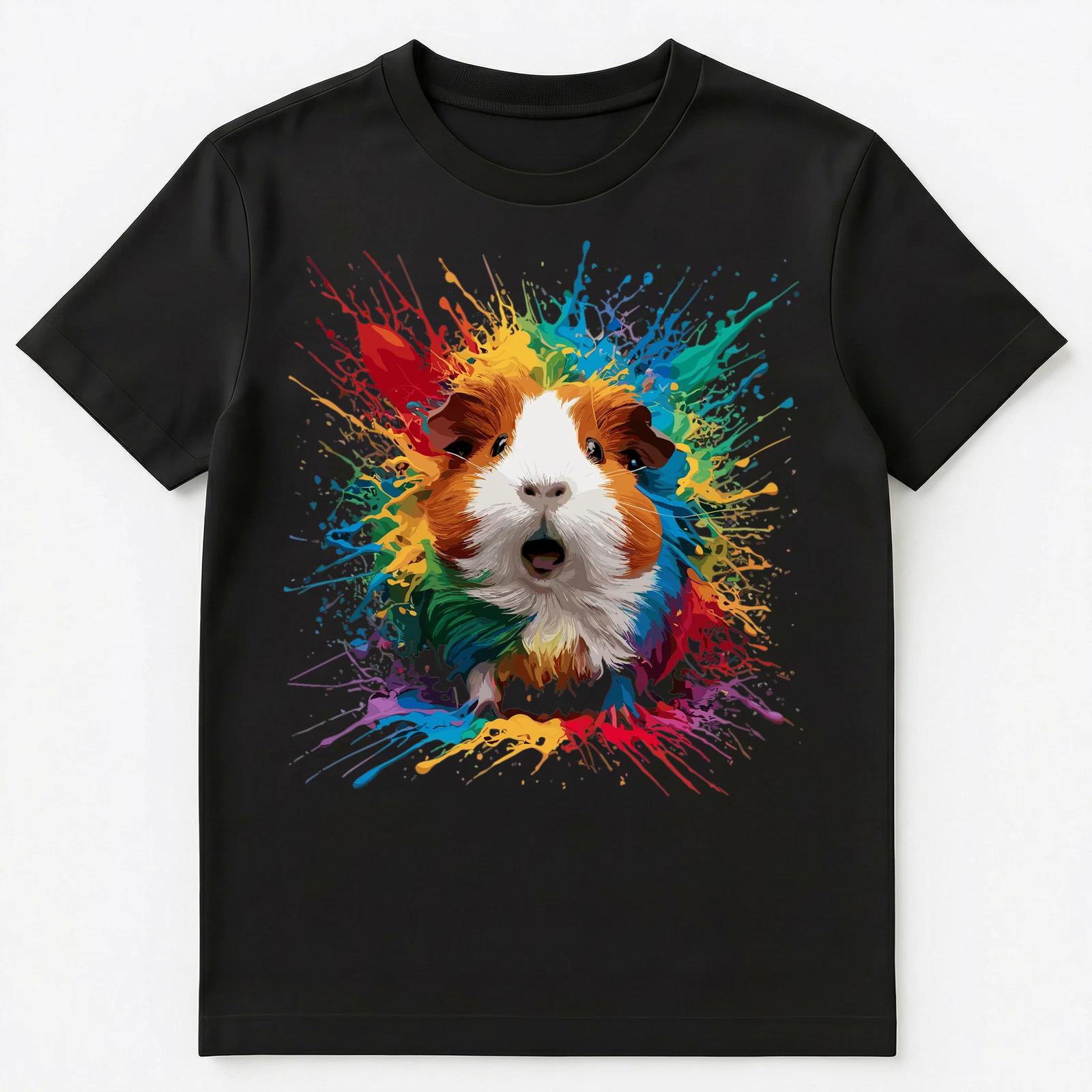 Colorful Paint Splash Cute Guinea Pig Art Graphic Unisex T-shirt Tops Tees Unisex S