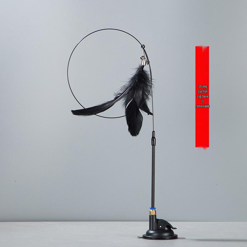Strong Suction Cup Cat Teaser: Steel Wire, Feather & Bell Interactive Toy