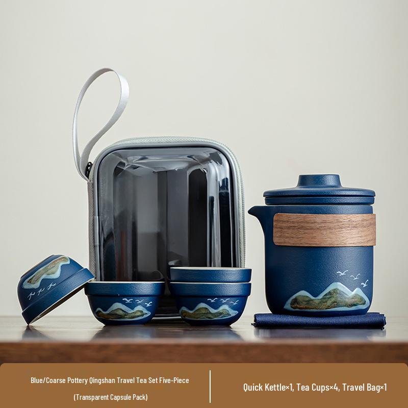 Portable Ceramic Tea Set: One Pot, Four Cups - Ideal for Camping and Solo Quick-Brew