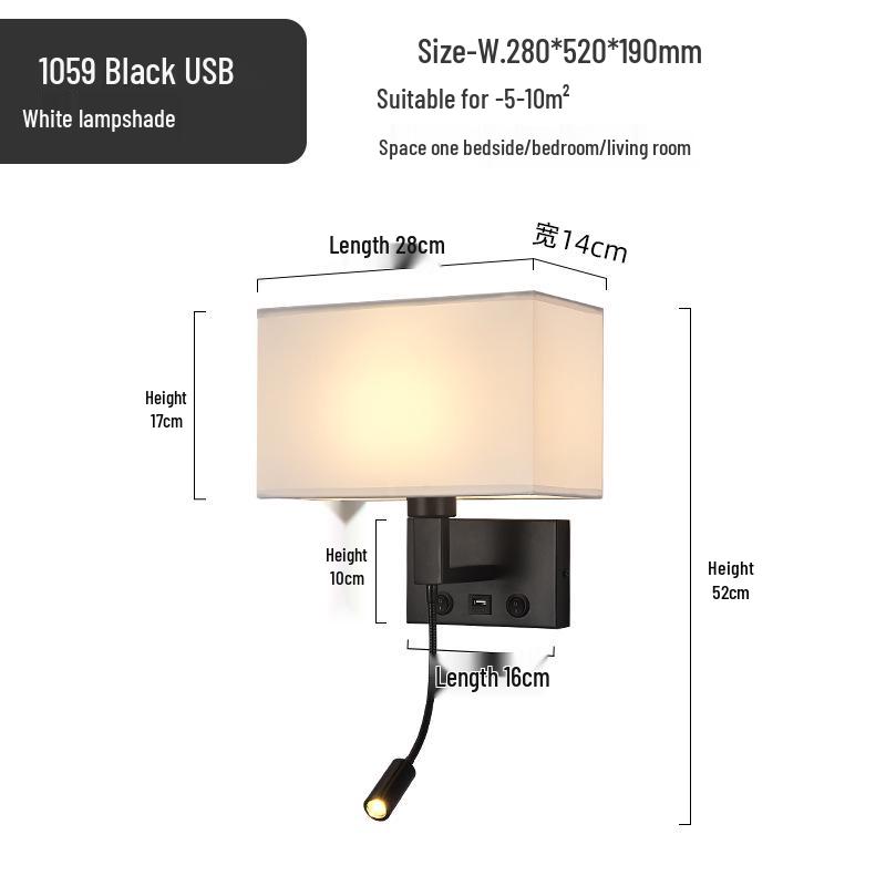 American Style LED Wall-Mounted Bedroom Lamp with Fabric Shade for Reading and Mobile Use