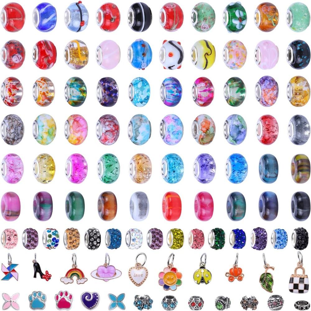 10/30/60pcs European Large Hole Beads Spacer Beads Charm Fairy Wands Beads Rhinestone Craft Beads for DIY Bracelet Jewelry Making