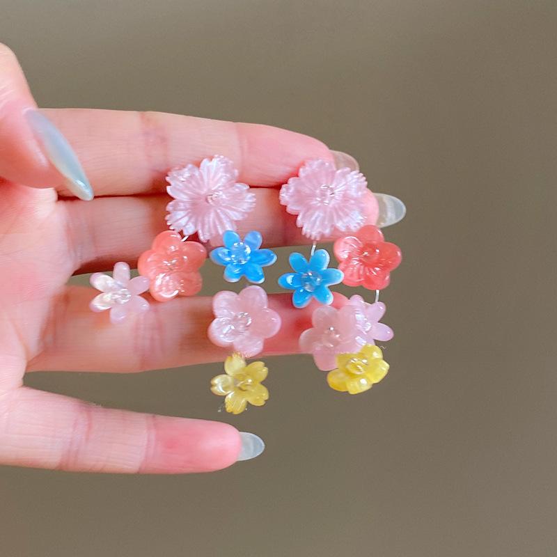 Resin Color Flower Tassel Earrings Sweet Small Fresh Dopamine Stud Earrings Simple Fashion Niche Earrings