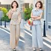 Elegant Summer 2026 Two-Piece Set: Short Sleeve Loose Top & Wide Leg Pants for Women - Chic & Dignified Style for Middle-Aged and Elderly