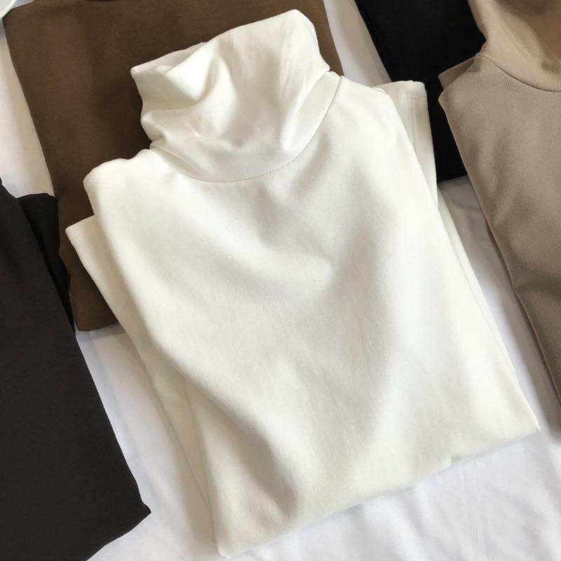 Women's Long Sleeved T-shirt with High Collar Velvet Base