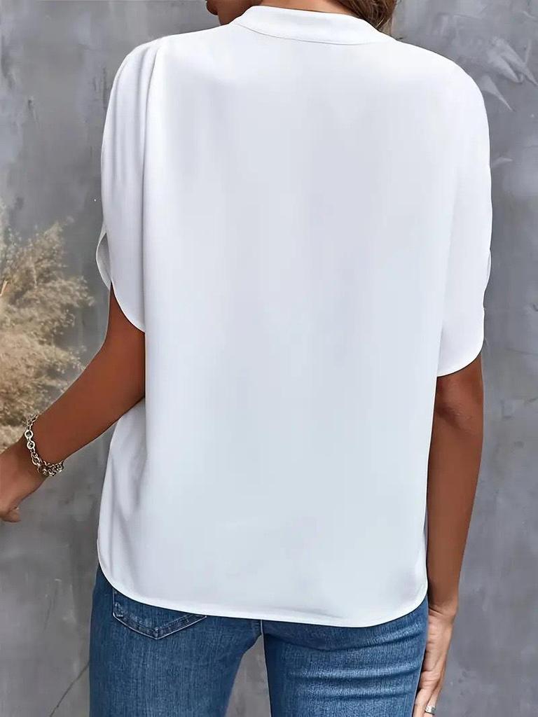 2024 Summer Fashion Women's V-neck Loose Solid Color Casual Top