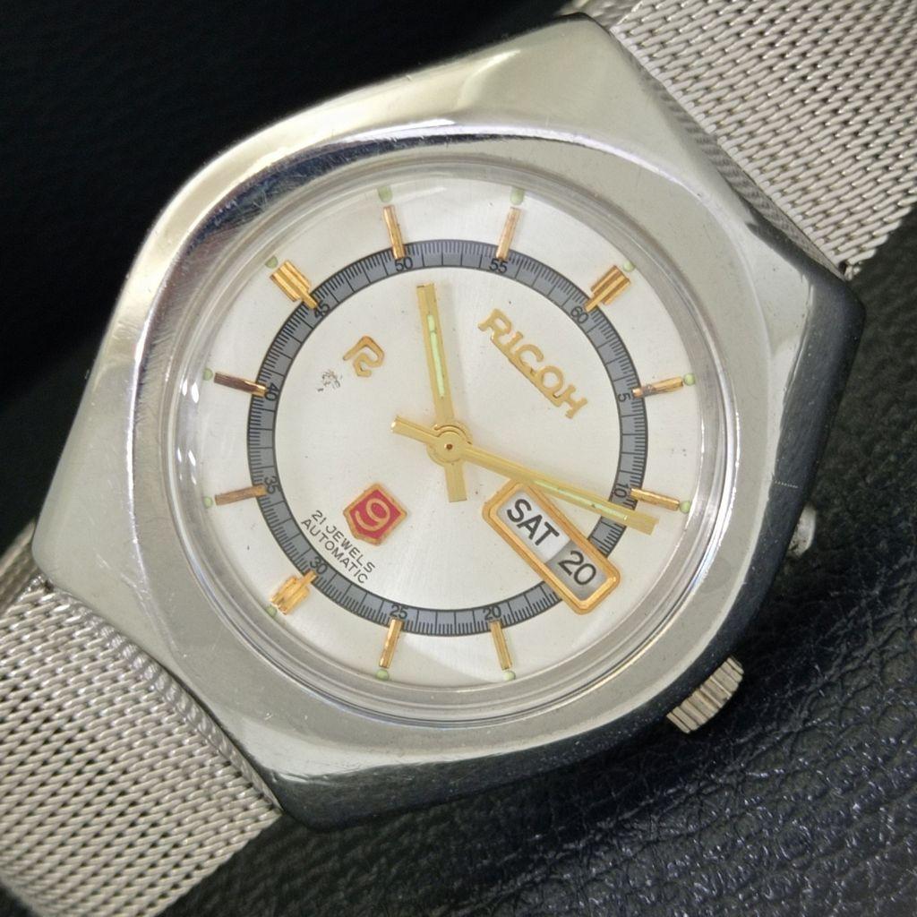 

JAPAN VINTAGE RICOH R31 AUTOMATIC MENS SILVER COLOR DIAL WATCH a701919-5 R207-a701919