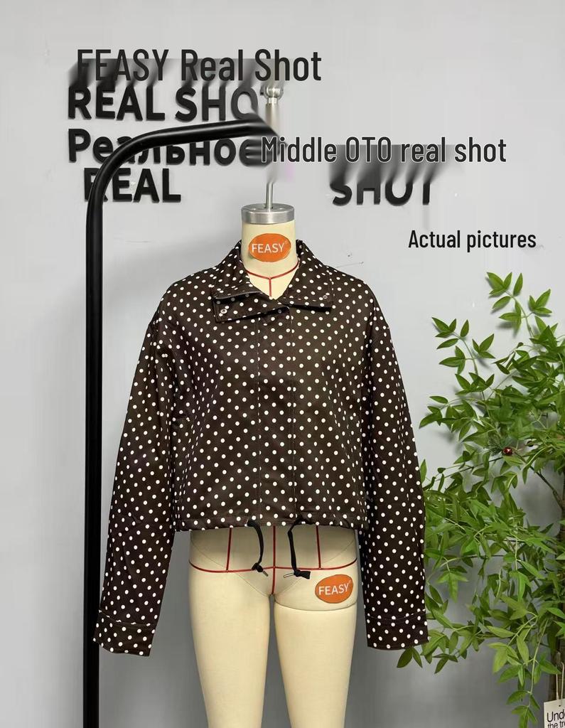 European & American Style Women's Polka Dot Bubble Jacket with Stand Collar