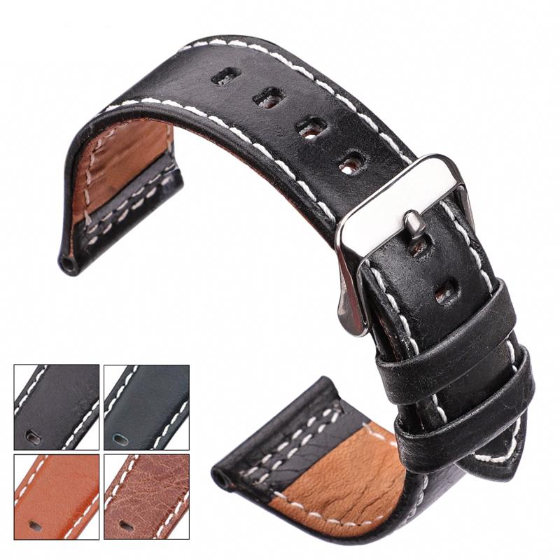 Watchband Watchbands 22mm 24mm Black Blue Brown Orange Cowhide Watch Band Strap Silver Steel Watch Buckle Genuine Leather Bracelet