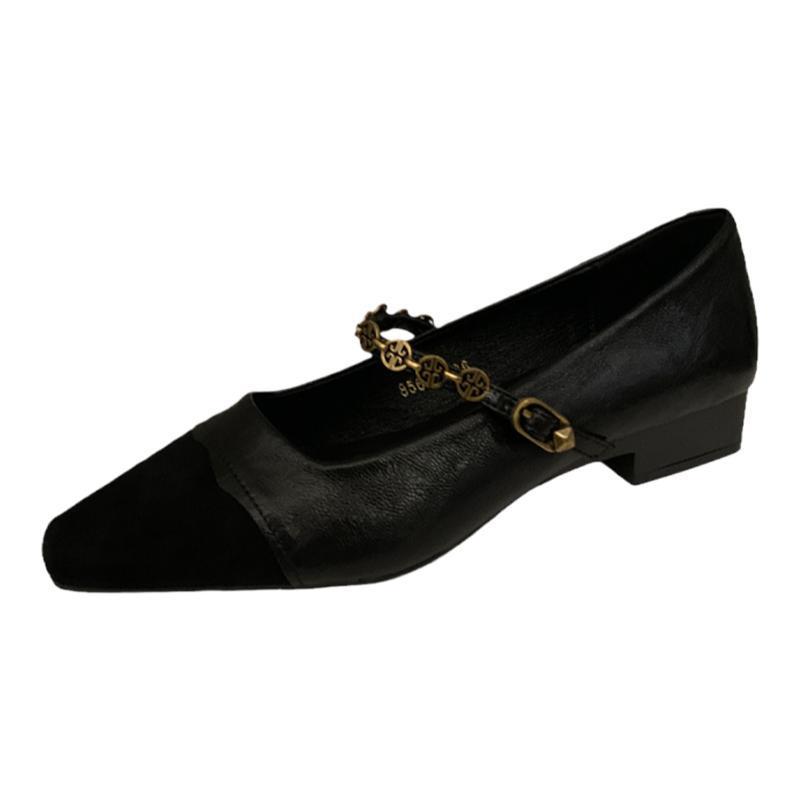 Thick heel chain Mary Jane shoes women's shoes spring and autumn 2025 new low heel light mouth word with retro single shoes