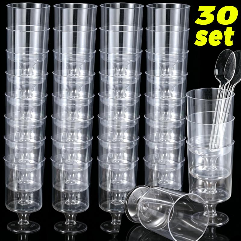 Disposable Plastic Cups with Spoons Transparent DIY Dessert Cup Pudding Container for Ice Cream Cake Fruit Yogurt Snacks Bowls