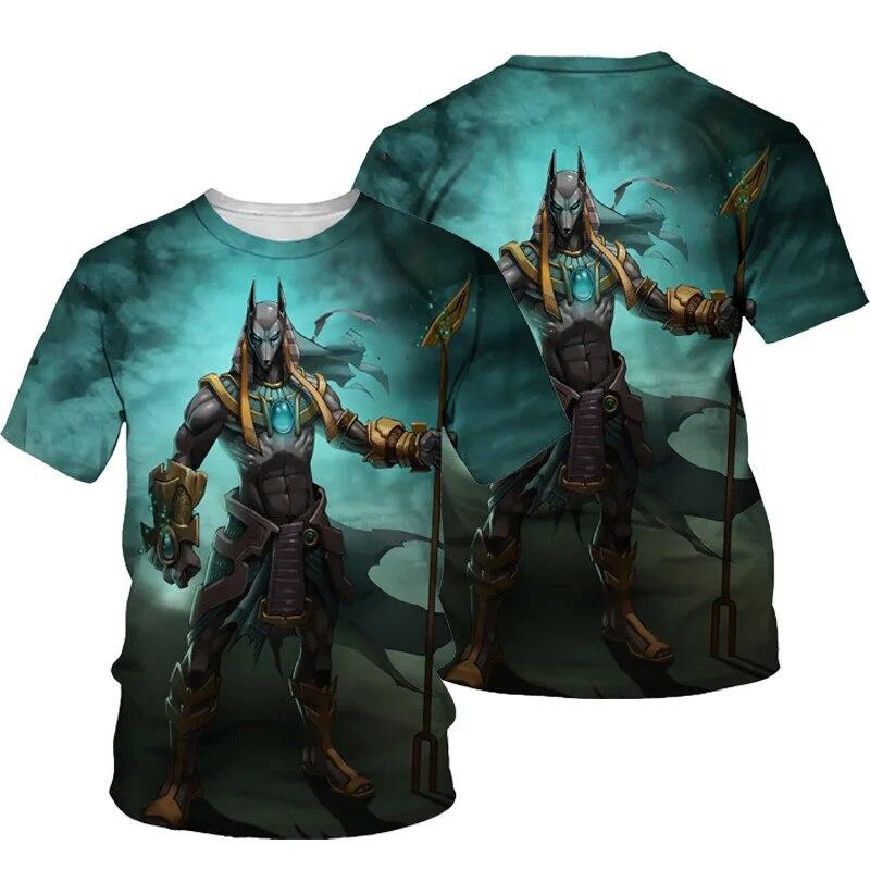 Camiseta Unisex de Impresión 3D Anubis de Verano Camiseta de Manga Corta con Cuello Redondo Top Estilo Egipcio Antiguo Moda Masculina Camiseta Casual Camiseta Grande Holgada Top