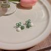 S925 Silver Green Bow Earrings - Trendy, Elegant, and Lightweight for Women