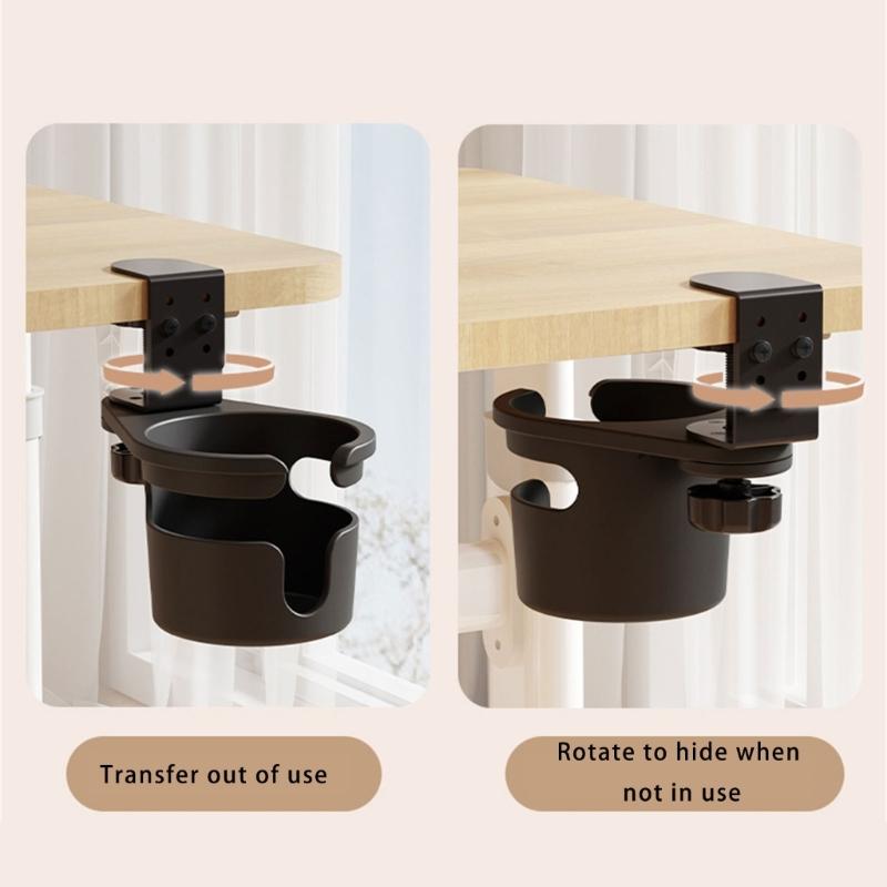 Universally Desk Beverage Holder Nonslip Designs for Secure Cup Placement Adjustable Rotating Table Drink Holder Clamp