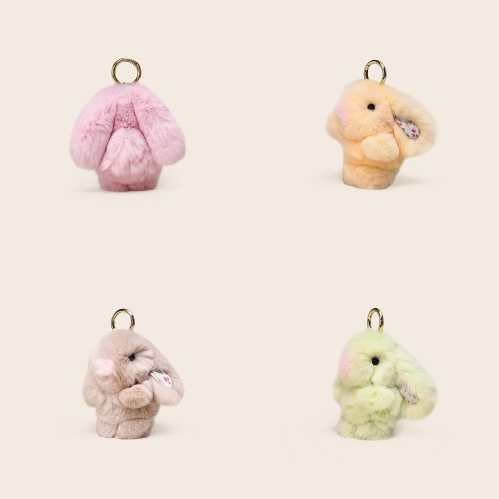 Light Luxury Bunny Plush Keychain With Floral Pattern For Ladies Fashion Accessories