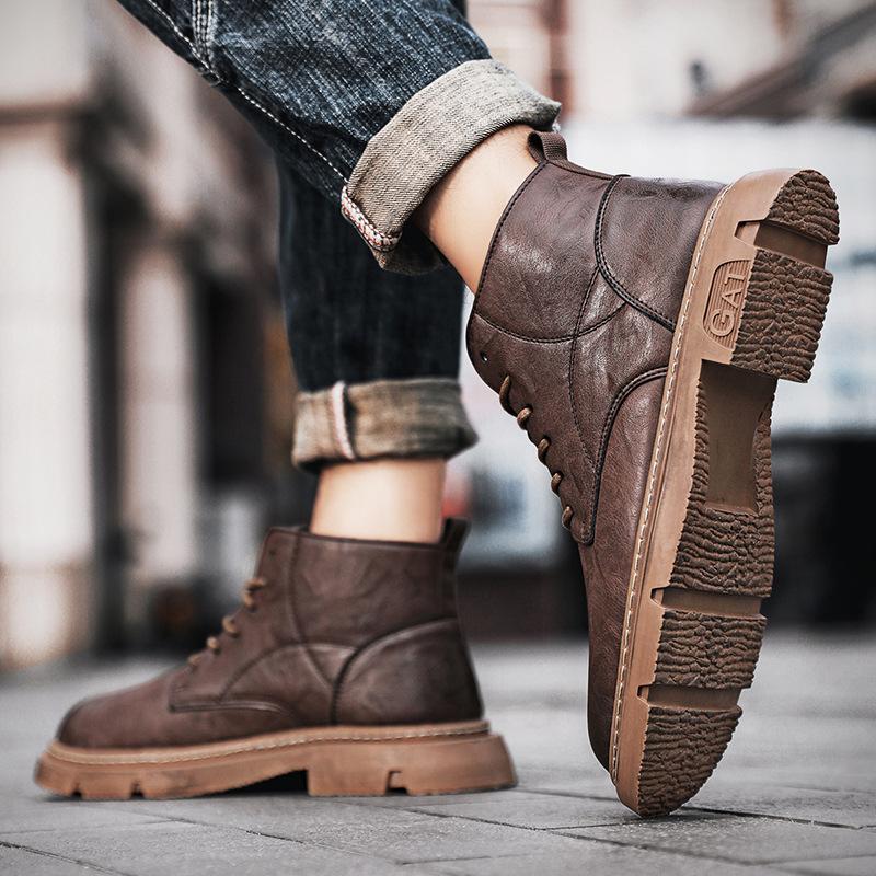 Martin Boots Men's High-top New Leather Boots British Style Casual Leather Shoes Autumn and Winter Student Outdoor Locomotive Boots