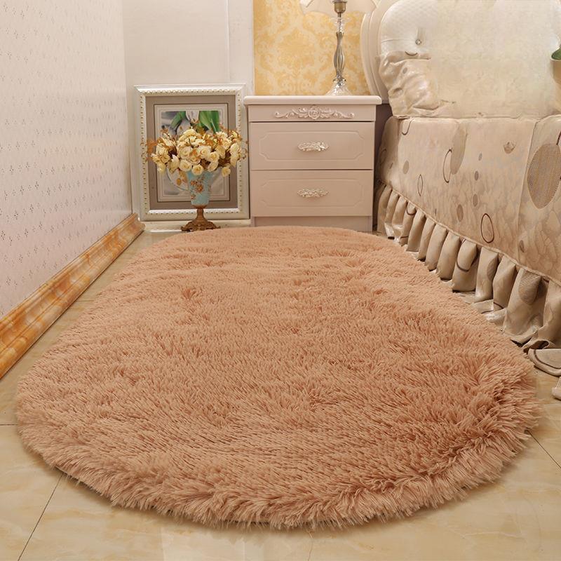 Oval Fluffy Carpet Shaggy Rug Bedside Mat Cute Colorful Living Room Rug Long Hair Carpet Home Decoration