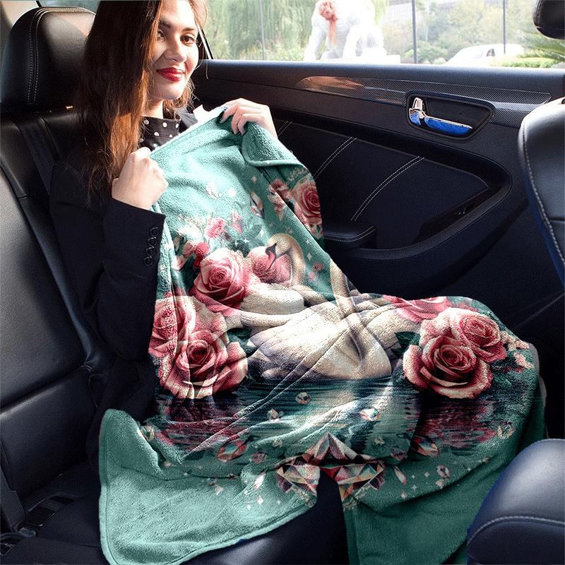 1pc Swan Printing Lightweight Flannel Blanket, Comfortable and Warm Blanket, for Camping Sofa Bed and Couch Office, Suitable for Gift Blanket