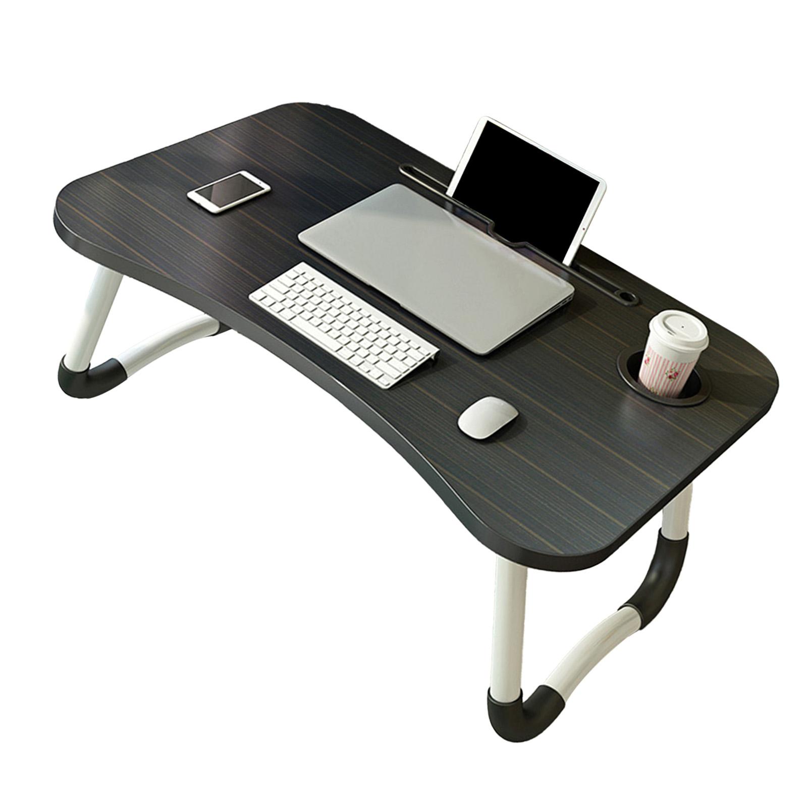 Bureau Pliant pour Ordinateur Portable Noir Table de Lit Pliante pour Ordinateur Portable Table Pliante Paresseuse avec Porte-Gobelet pour Dortoir Étudiant Enfants black