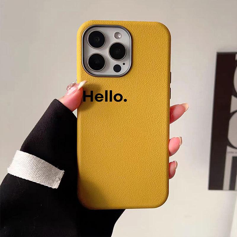 

Simple Lychee Pattern Soft Shell Suitable for IPhone16 Mobile Phone Case Apple 15 Protective Case 14 13 Large Hole Metal Frame Apple 12PROMAX