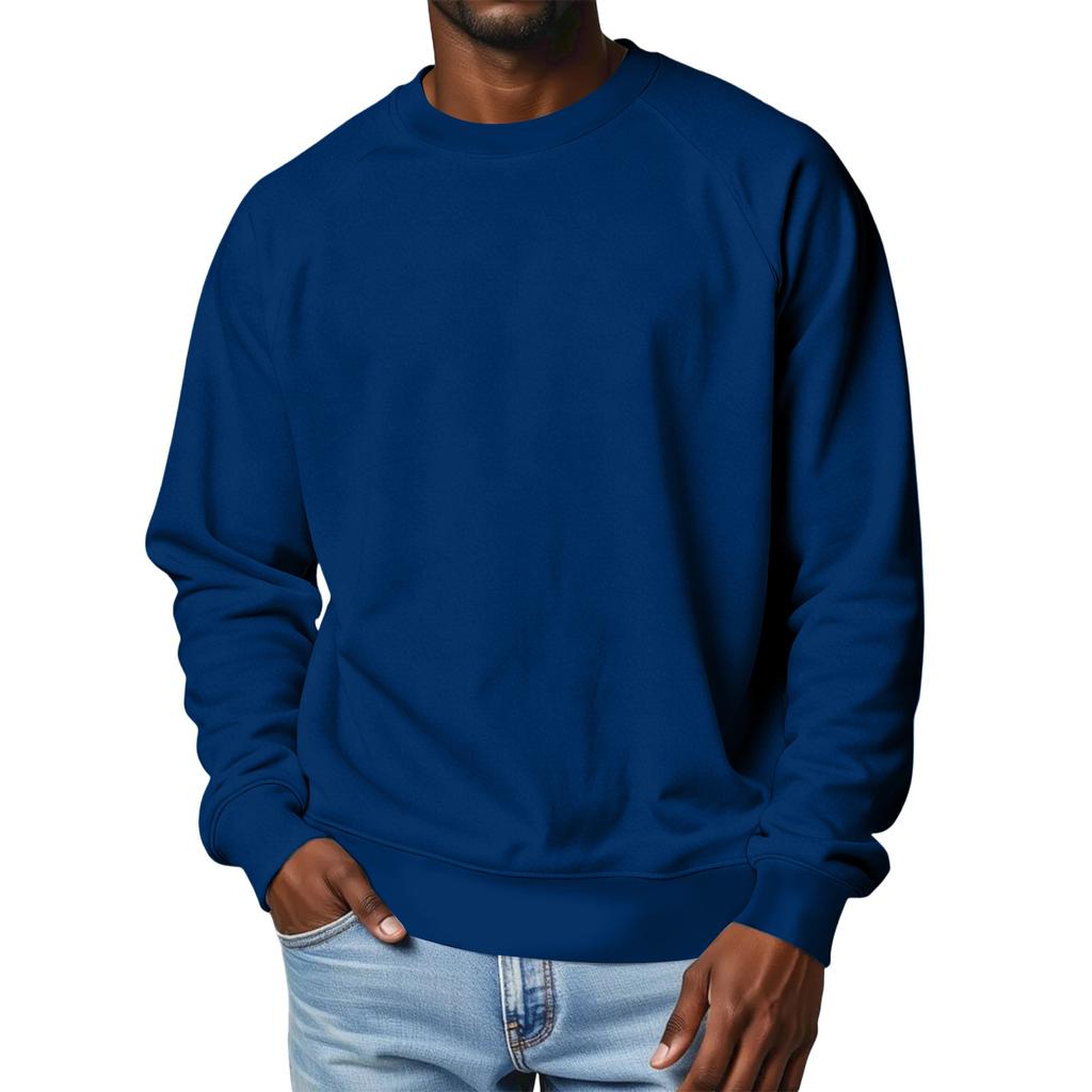 Men's Round Neck Raglan Sleeve Fleece-Lined Thick Solid Color Sweatshirt