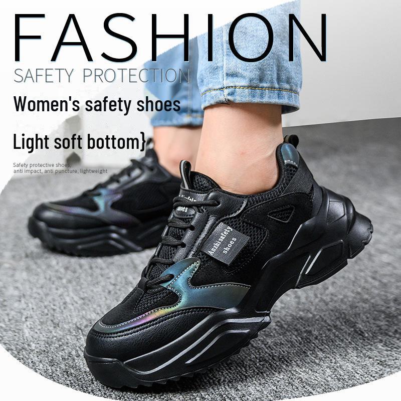 

Легкие женские защитные ботинки - модные черные, противоударные и противопрокольные, толстая подошва, маленькие размеры 36 темно-зеленого