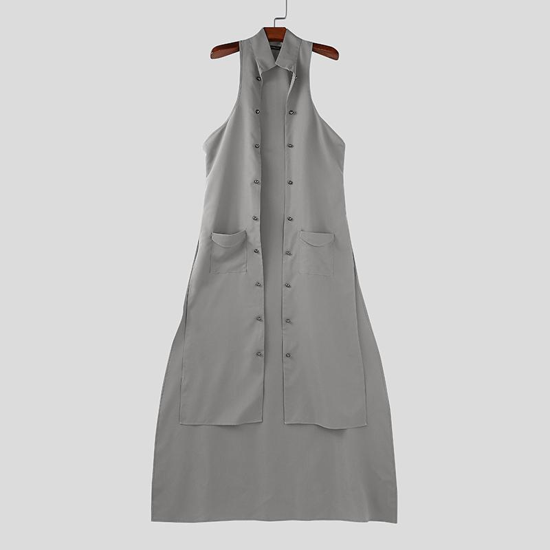 

INCERUN Мужские безрукавные кардиганы жилеты на молнии с декоративной отделкой бисером, асимметричные, повседневные, длинные 5XL серый