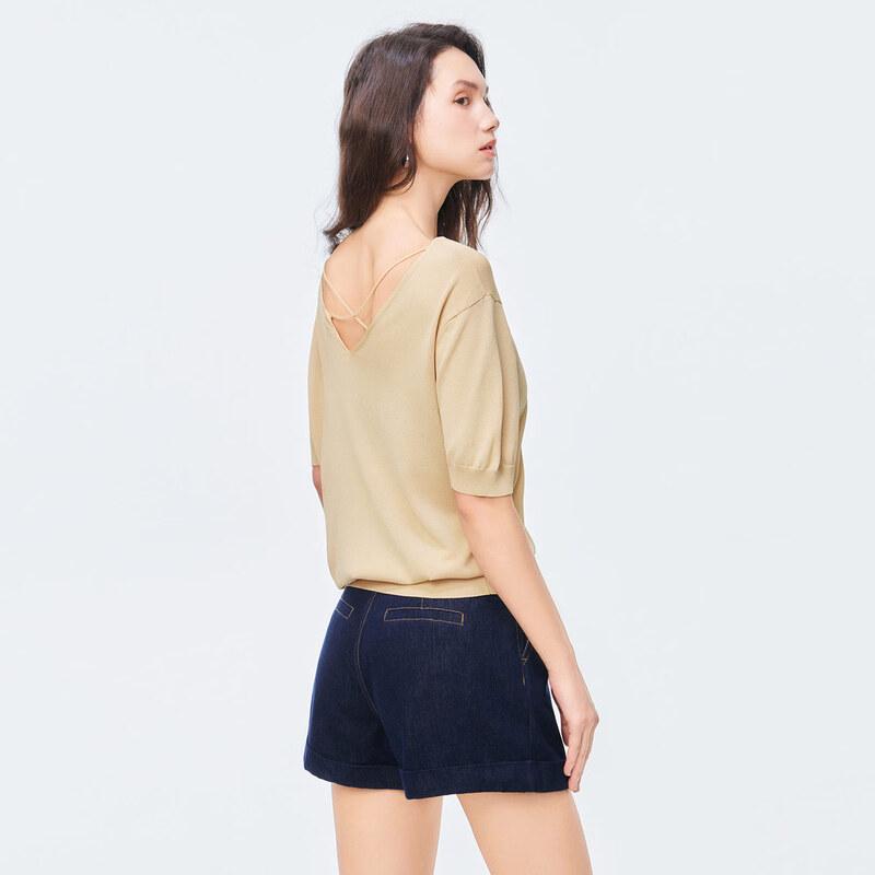V-neck Cross-back Short Sleeve Knit Top