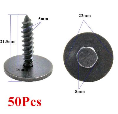 50x Metalowy Wkręt Klips Mocujący Klips Mocujący do Karoserii Błotnika Zderzaka 8mm Sześciokątny (5-21,5 mm)