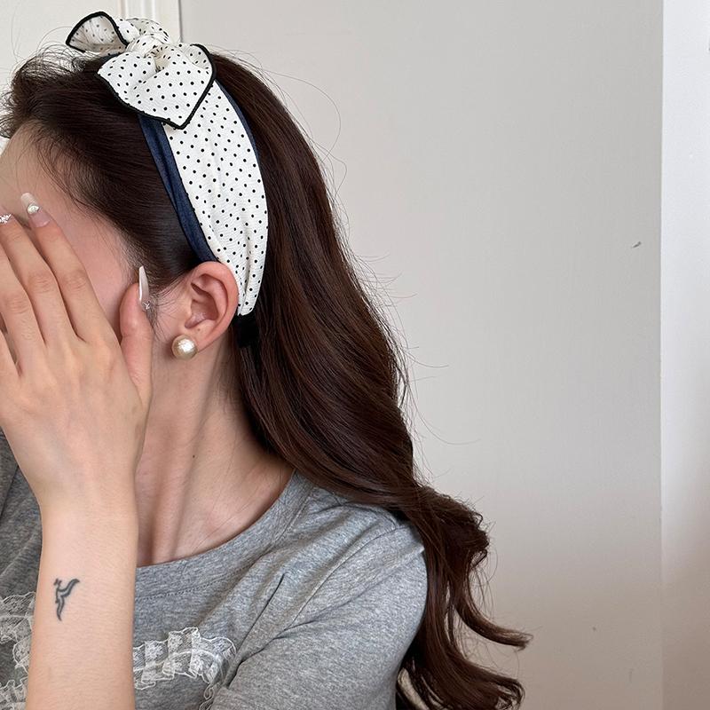 Korean-Style Sweet Polka Dot Bow Contrast Fabric Headband Ladies Makeup Sports Hair Accessory