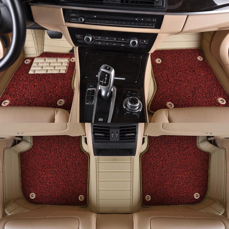 Custom Leather Striped Double-Layer Car Floor Mats with Full Surround Protection