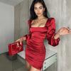 2026 Neues Damen rückenfreies Bodycon-Kleid, Quadratischer Ausschnitt, Lange Ärmel, Einfarbig, Formelles Abendkleid für Frühling & Sommer
