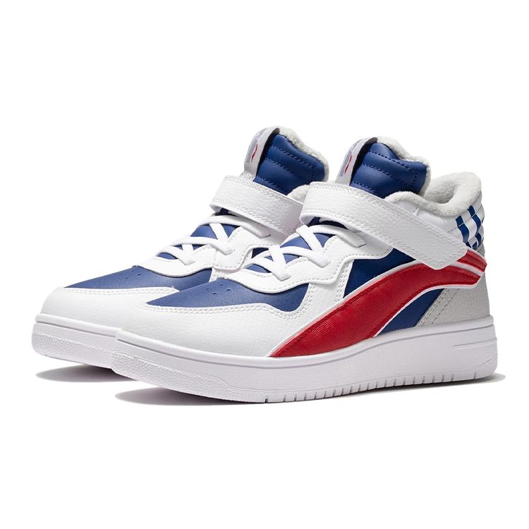 LiNing Youth  Shaohua Non-Slip Shock Absorbing Wear-Resistant Mid-Top Skate Shoes Kids Skate Shoes Blue Red YKCR184-23