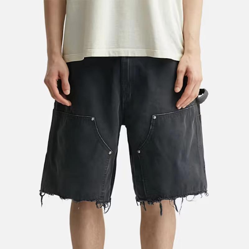 DRIPX Men s Vintage Washed Denim Shorts Casual Streetwear Black Loose American Wide-Leg Five-point Pants Summer New M