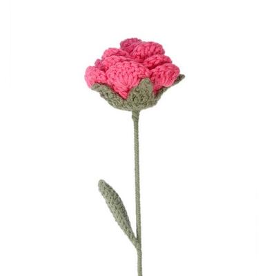 Simulated Rose Crochet Long Stem Vivid Bright Color Faux Flower Wedding Centerpieces Bridal Bouquets Shower Arrangement Decoration Valentines