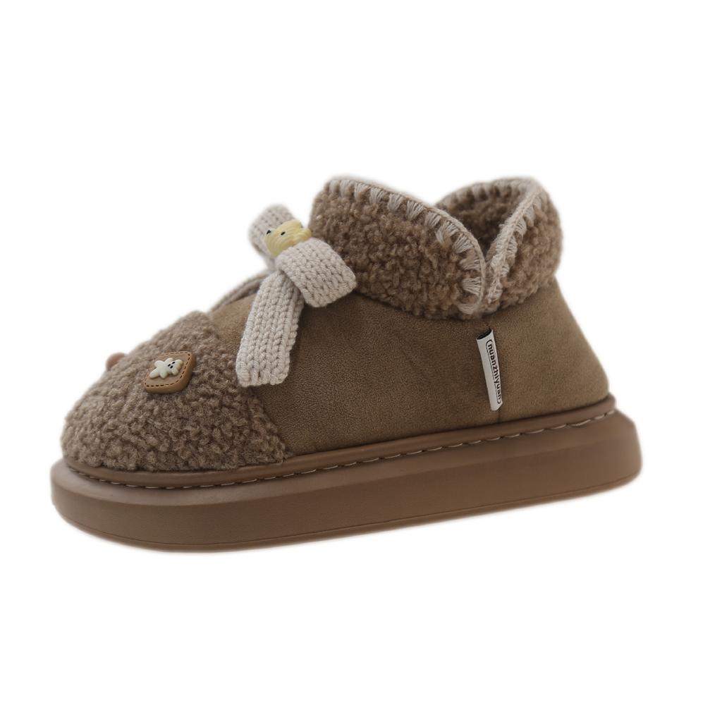 Warme Kanten neue Schneestiefel, um im Winter warm zu halten, niedlicher Bär mit Schleife, High-Top-EVA-verdickte Baumwollschuhe