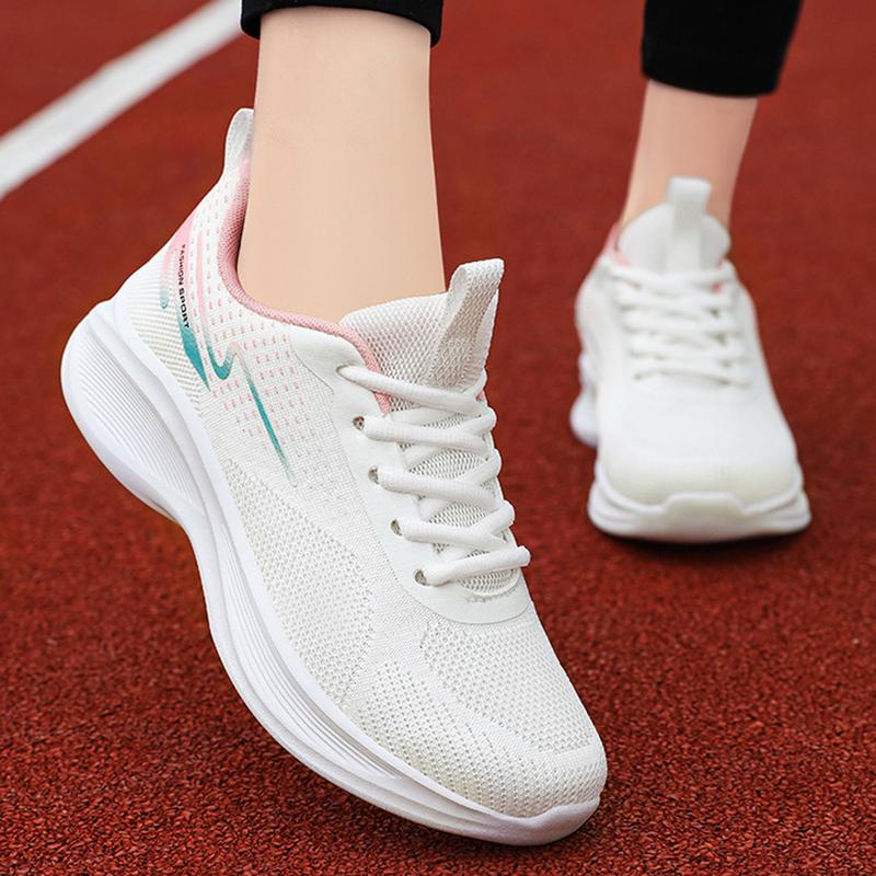 Fashion Women's Breathable Mesh Running Sneakers Fashion White Platform Sports Shoes for Women Thick Sole Non Slip Casual Walking Shoes