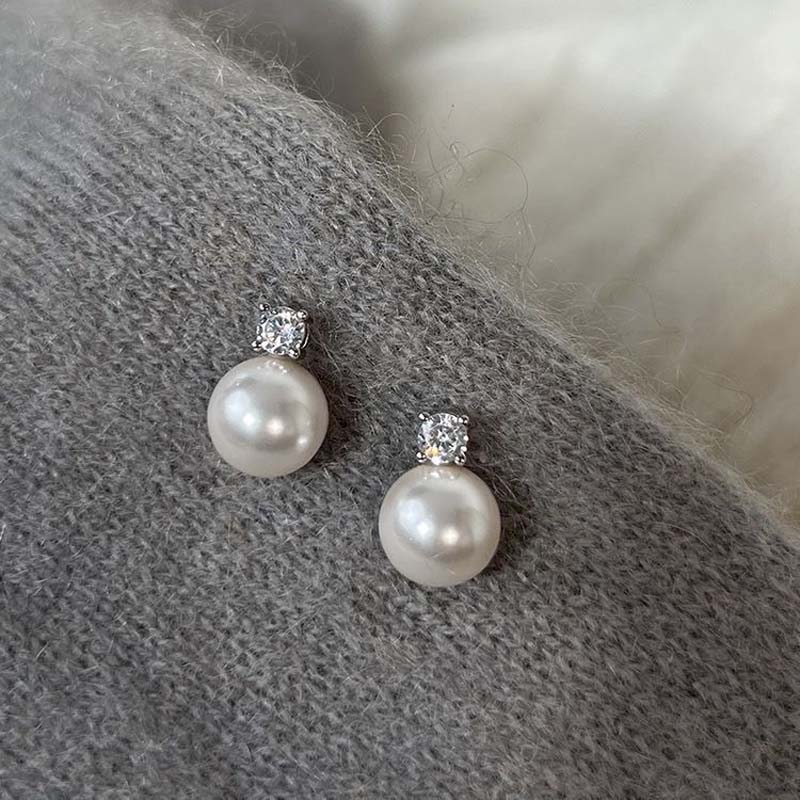 2026 New Arrival White Pearl Zircon Stud Earrings For Women Elegant Sweet Simulated-Pearl Temperament Earrings Zircon Gifts