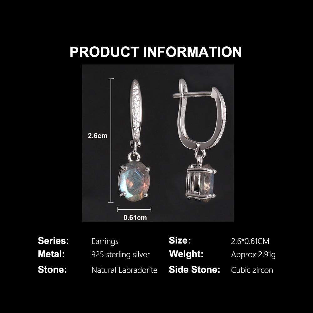 Simple 925 Sterling Silver Earrings Natural Labradorite Gemstones  Oval 6*8mm Fine Jewelry for Women's Daily Wear and Birthday Gift