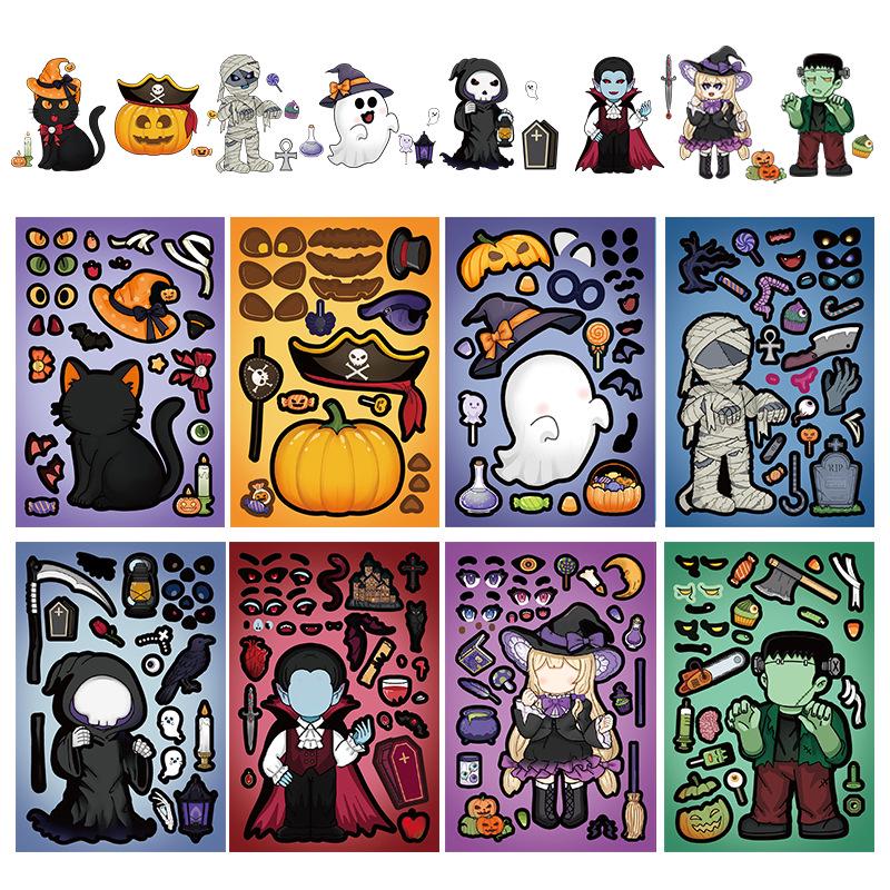 8 Cute Halloween Pumpkin & Ghost Puzzle Stickers for Kids - Fun & Educational DIY Journal Stickers