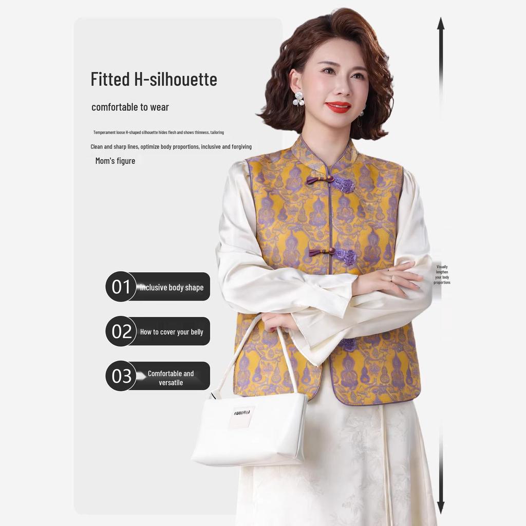 Spring Ethnic Style Vest for Middle-aged & Elderly Women - Lightweight Cardigan