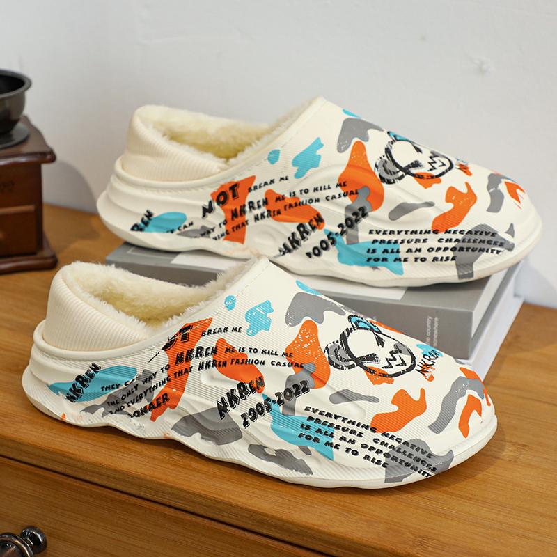 Modne Zimowe Męskie Bawełniane Kapcie Domowe Wygodne Miękkie Antypoślizgowe Kapcie Domowe Zewnętrzne Aksamitne Ciepłe Bawełniane Kapcie