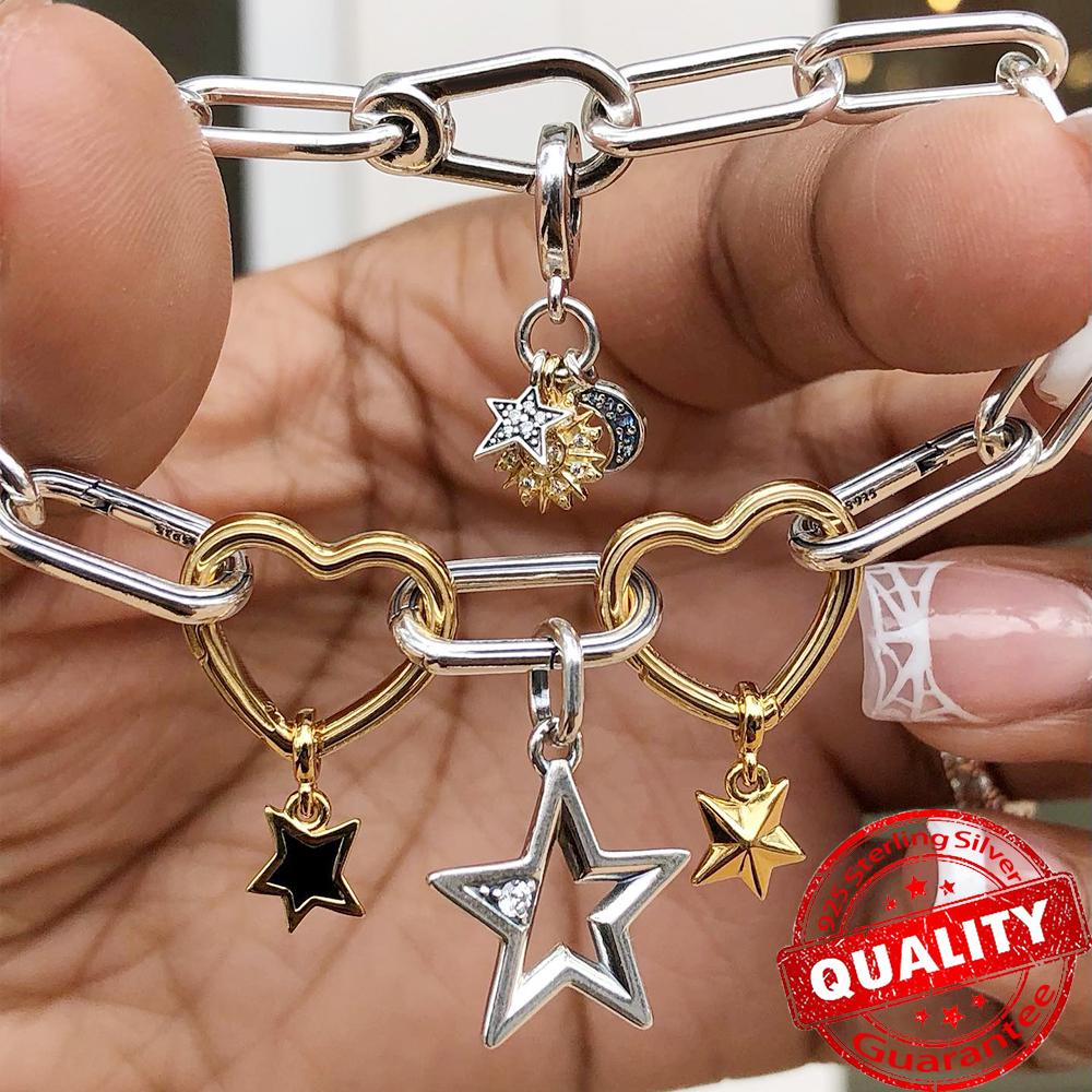 Classic Gold Wire Heart & Sparkling 925 Sterling copper Zircon Angel Dangle Charm For DIY Women Bracelet Pendant Accessories