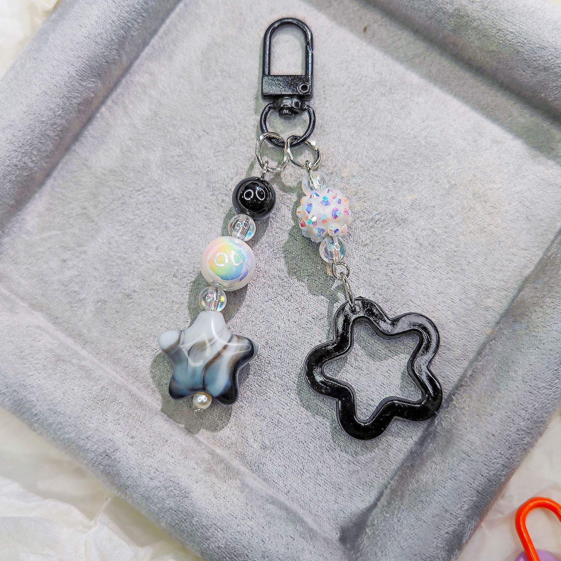 Glitter Acrylic Star & Bell Car Keychain Pendant