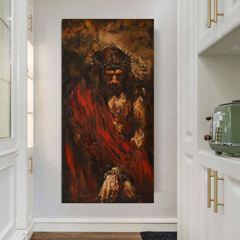 Αφηρημένη ελαιογραφία Χριστού Καθολική εικόνα Sacred Heart of Jesus Εικόνες αφίσα Vintage Χριστιανική Θρησκεία Διακόσμηση σπιτιού