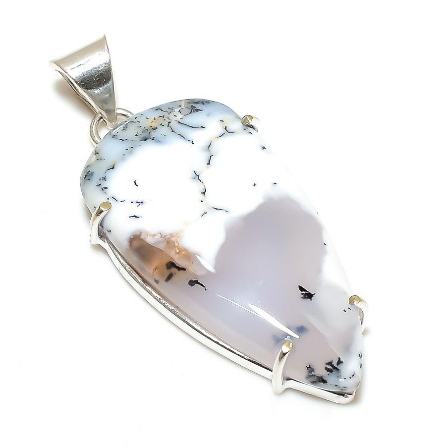 Dendrite Opal Gemstone 925 Solid Sterling Silver Jewelry Pendant 2.21" SU-10270